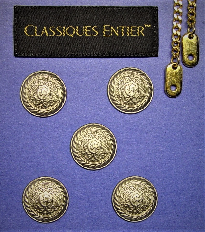 CLASSIQUES ENTIER  REPLACEMENT BUTTONS 5 SILVER TONE METAL JACKET GOOD USED COND - Image 2 of 4