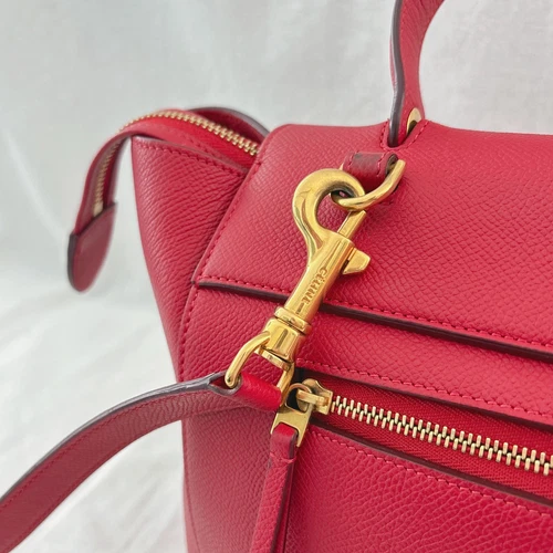 Pre-Loved  Excellent Celine Grained Calfskin Belt Bag Coquelicot Shoulder Bag  - Picture 4 of 10