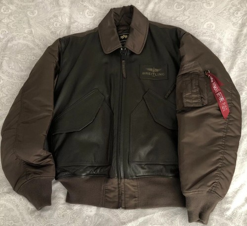 Breitling Alpha Industries Leather Flying Top Gun Jacket Cwu 45 P N Medium New Ebay