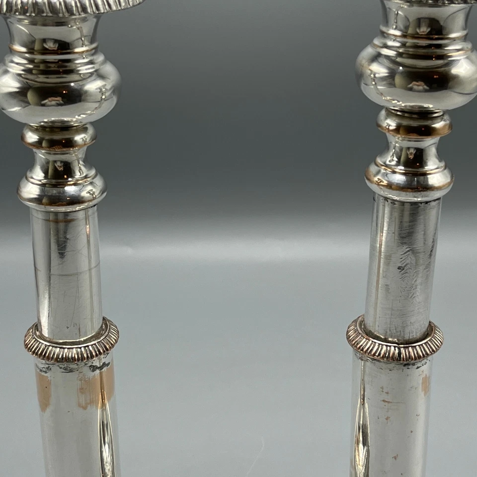 Пара антикварных старых телескопических подсвечников из Шеффилда с георгианским серебряным покрытием - Изображение 4 из 4
