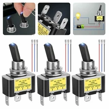 3Pcs 12V 30A Blue LED Light Toggle Rocker ON/OFF Switch 3Pin Marine Car Boat ATV