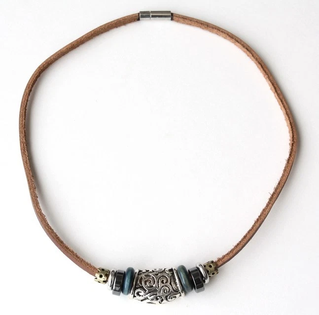 NEW Leather Tibetan Silver Pendant Necklace Bracelet Set Choker Wristband Lot - Image 2 of 4