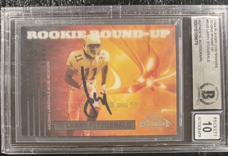 Larry Fitzgerald Autographed Signed Arizona Cardinals /Auto 2004 Playoff Contenders Rookie Round-Up /375 BAS 10 
