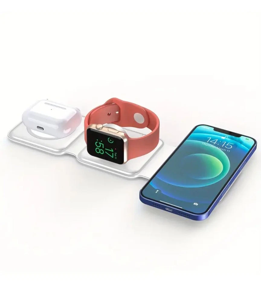 Caricabatteria Portatile Wireless 3 in 1 Qi Fast Magnetico Airpod Watch Iphone  - Immagine 2 di 4