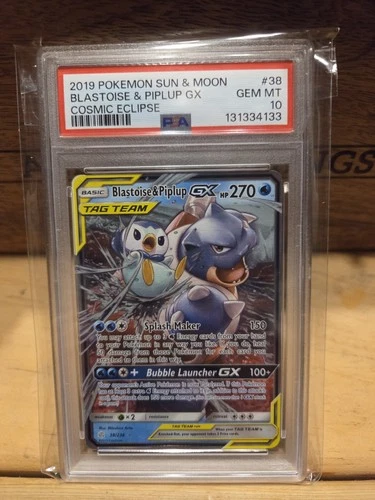 2019 Pokemon Sun & Moon Cosmic Eclipse Blastoise & Piplup GX 38/236 PSA 10