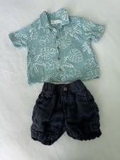 Zara Kids Baby Boy Cute Outfit Hawaiian Shirt  Navy Linen Shorts Size 18 Months