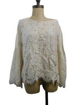 Chaser Size S Small Ivory Lace Elegant Cut Out Lined Blouse Top