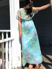 60s 70s Flower Child Dress - Vintage Long Maxi S-M