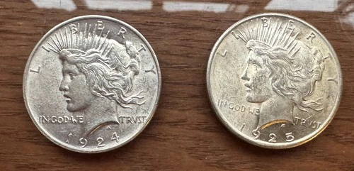 L755 US USA UNITED STATES 1924 1925 20 x $1 SILVER BU UNC PEACE DOLLARS - 15.4OZ