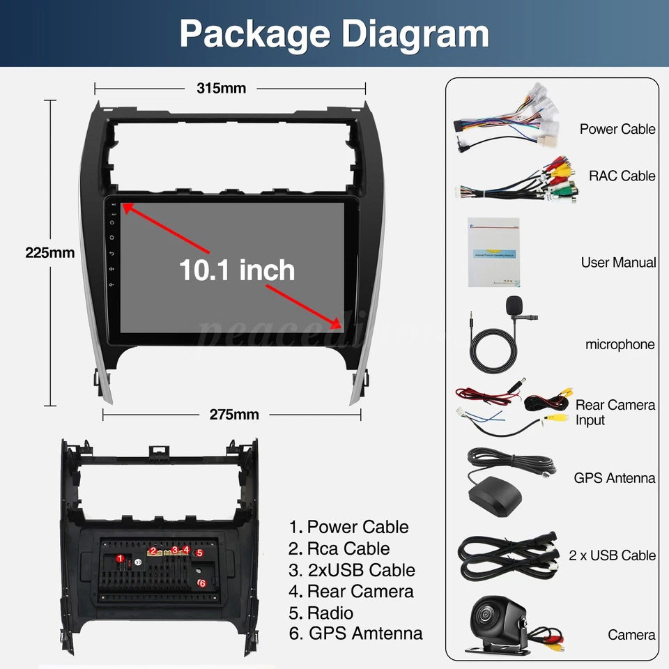 For 2012-2014 Toyota Camry 10.1" Car Stereo Radio Android 15 Carplay GPS +Camera - Imagem 3 de 4