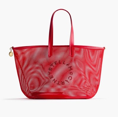 Stella McCartney x HM Red Mesh Tote Bag with Logo Accent and Gold Hardware
