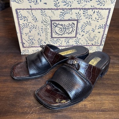 Brighton Vintage Women s Size 8 Black Piega Slides - Granola/Soft Croc