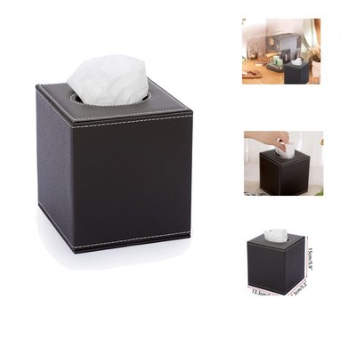 Elegant Brown Square Tissue Box Cover - Stylish Faux Leather with Magnetic Base