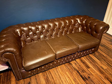 Chesterfield Brown Leather Tufted 3 Seater Sofa & 2 seater