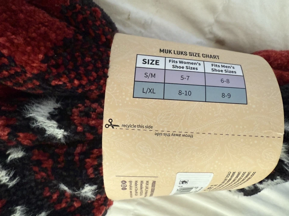 NUEVO CON ETIQUETAS 2 Pares Calcetines de Cabina Muk Luks Rojo Negro Búfalo Cuadros Copo de Nieve Alpino L/XL Foto 3 de 4