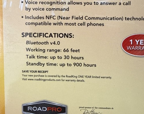 The Original RoadKing Wireless Noise Canceling Bluetooth Headset Model RK400 NEW - Picture 9 of 9