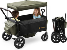 Stroller Wagon for Kids, One-Hand Adjustable Push/Pull Handle, Spacious Storage,
