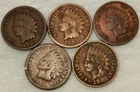 5 DIFFERENT Indian Head Cent Penny Lot Coins- 1 Will Be From The 1800s - #47