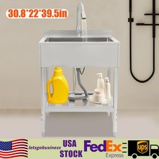 Commercial Single-Bowl Stainless Steel Sink Outdoor Utility Sink Free Standing