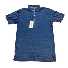 Collars  Co Mens Large Blue White Polka Dot Performance Polo Shirt
