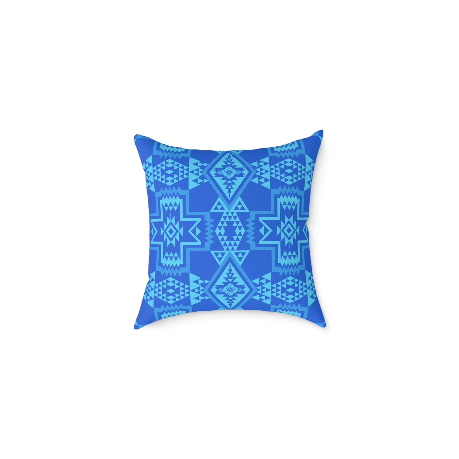 Geometric Aztec Pattern Square Pillow | Blue Tribal Throw Pillow