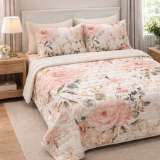 Tina Pink Floral Double Spring Quilted Bedspread