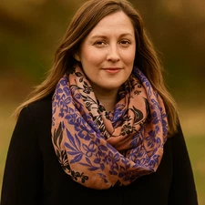 Infinity Scarf Floral Blue Brown Black Lightweight 40x32 Spring Summer Soft Loop