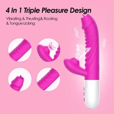 3 in1 Rabbit Vibrator Sucking Thrusting Dildo G-spot Clit Massager Women Sex Toy