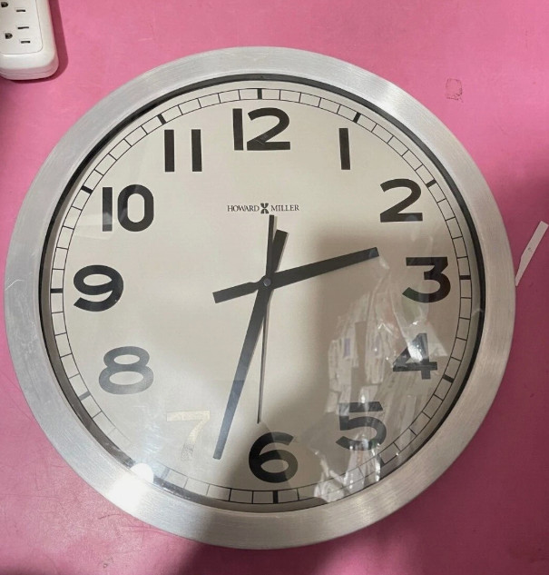 USED Howard Miller 15 3/4" Wall Clock, Brushed Aluminum Frame, 625-450 W/Batt(S)