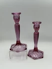 Fenton Art Glass Set of 2 Dusty Rose Valencia Candle Stick Holders  8.5 in Tall
