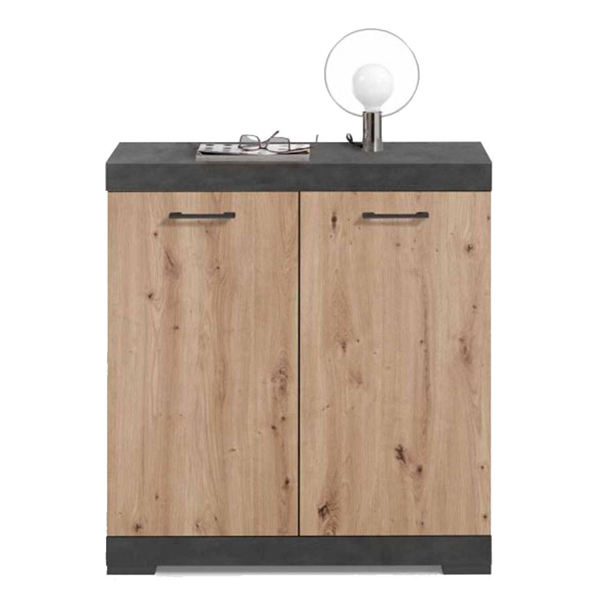 Commode en chêne 2 portes Cazeg meuble de rangement compact 89cm