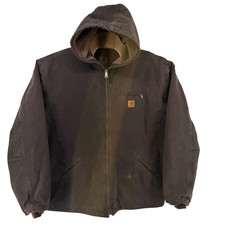 Carhartt Hooded Work Jacket Mens 3XL Tall Brown Sherpa Lined Duck Canvas Zip Up