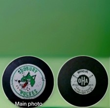 SUDBURY WOLVES OHA VINTAGE VICEROY MFG. CO LTD GAME PUCK  RARE Made In CANADA 