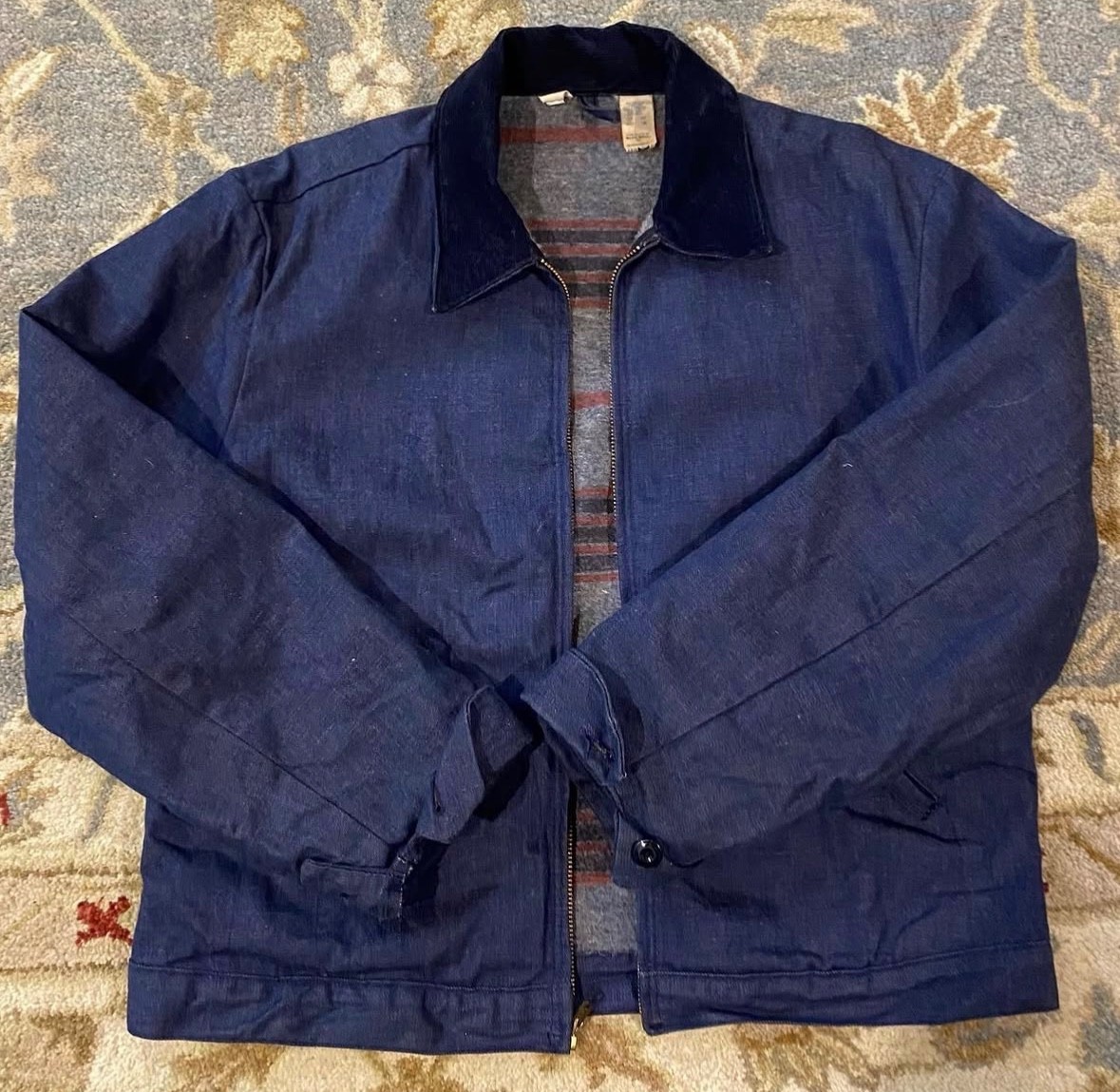 Vintage 70s Wrangler Jacket Mens Blue Bell Denim Chore Blanket Lined