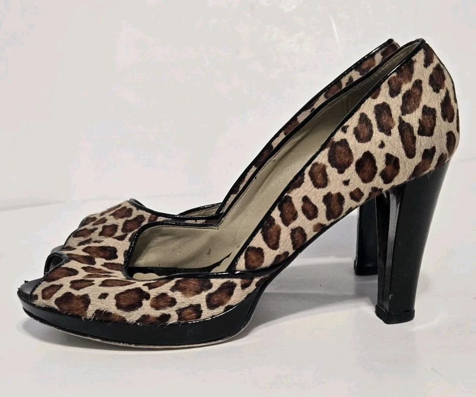 Massimo Baldi Heels Womens 8 Leopard Cheetah Patent Leather Peep Toe Animal - Image 3 of 4