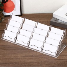 Business Card Holder for Desk 4 Tier 16 Slots Clear Acrylic Business Card Stand