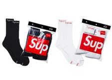 Supreme Hanes Crew Socks White / Black Size 6-12 Brand New Authentic BEST PRICE