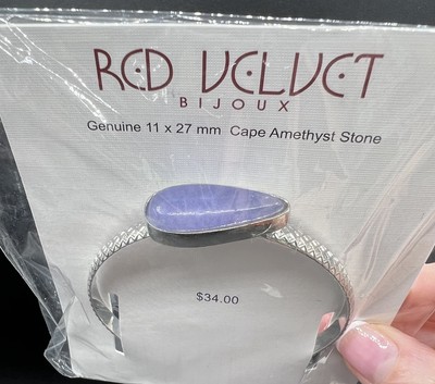 Bijoux Red Velvet Braided Silver Cape Amethyst Stone, Cuff Bracelet