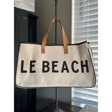 Santa Barbara Design Studio LE BEACH Canvas Tote Leather Handles 
