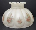 Vintage Satin Milk Glass Hurricane Lamp Shade Hand Painted Roses 10" 3" Fitter