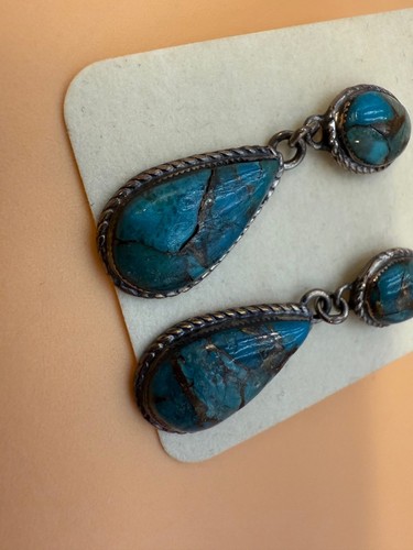 925 Sterling Silver Philippines Turquoise Dangle Drop Earrings - Picture 3 of 8
