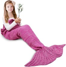 Knit Mermaid tail blanket. Pink.