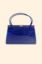 1960s Vintage Cara Blue Patent Handbag Made in USA Structured Top Handle Purse