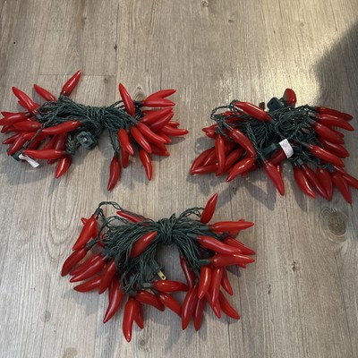 Vintage Red Hot Chili Pepper 25 ft Each String Lights Lot 3 Sets Work Great EUC