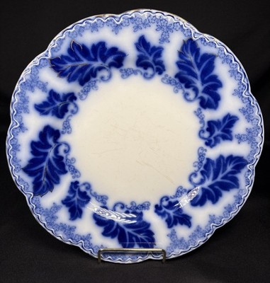 Antique Johnson Brothers Normandy Blue Flow 10'' Dinner Plate Gold Accents