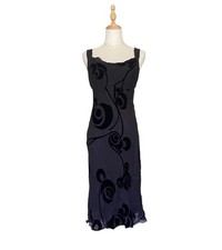 Nine West Silk Blend Slip Midi Dress Size 12 Black Velvet Burnout Y2K