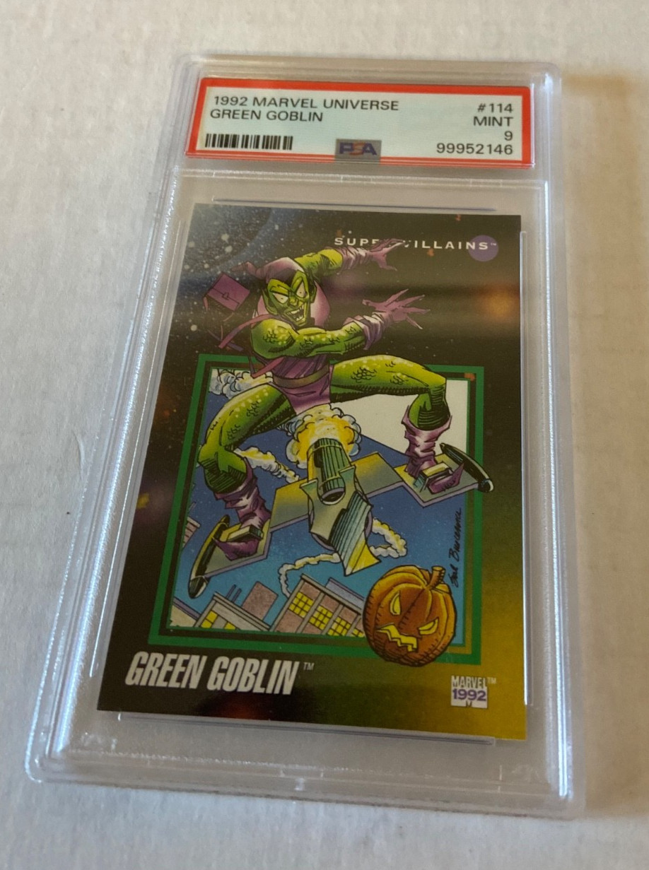 1992 Marvel Universe #114 GREEN GOBLIN PSA 9 MINT Super Villains view 3