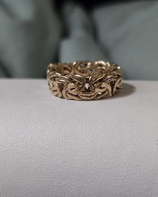 Ross Simons 18k Gelbgold/Sterling Silber byzantinischer Daumen breiter Bandring OT