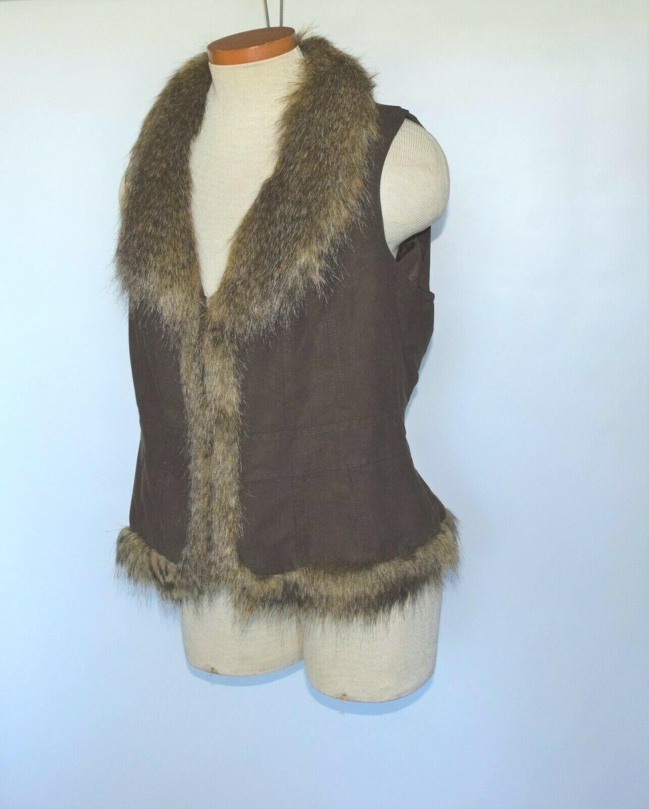 Faux Fur Brown Thin Waistcoat Vest Size 