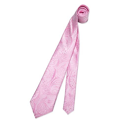 Mens Tie Set Paisley Floral Necktie Hanky Cufflinks Silk Tie Set Party Pink - Picture 3 of 6
